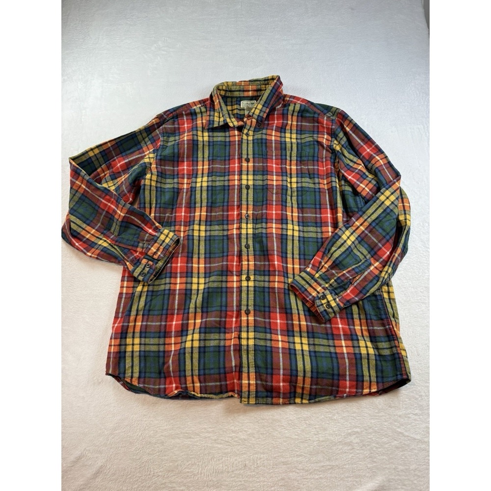 Vtg Mens LL Bean Scotch Plaid Flannel Red Blue Yellow Traditional Fit XXLT